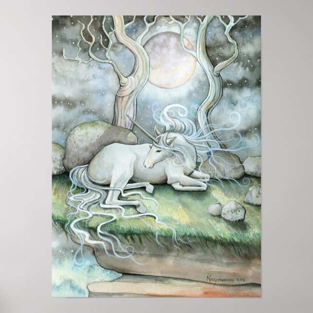 Mystic Unicorn Full Moon Poster Skriv ut (Framsidan)