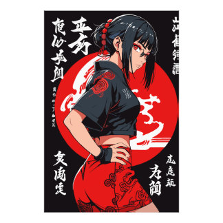 Mystic Warrior in Crimson Moonlight Fototryck