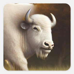 Mystic White Buffalo Digital Art Fyrkantigt Klistermärke