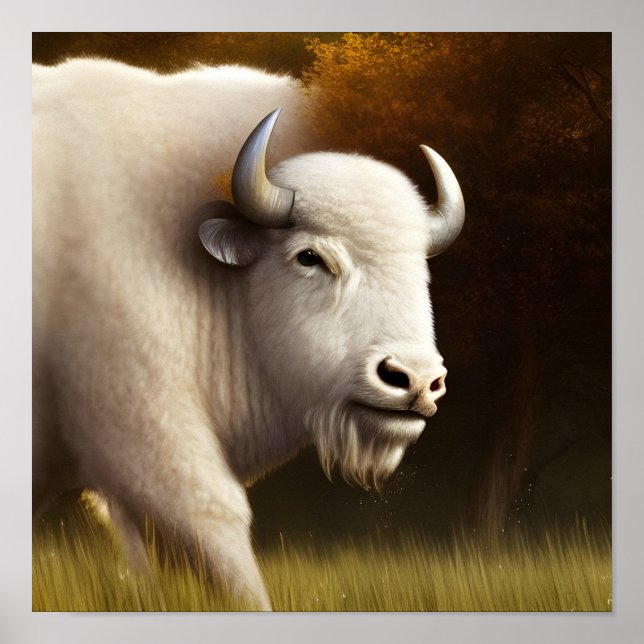 Mystic White Buffalo Digital Art Poster (Framsidan)