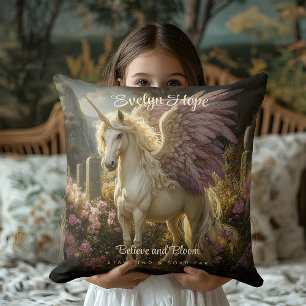 Mystic White Unicorn med Lila Vingar Fantasy Art Kudde