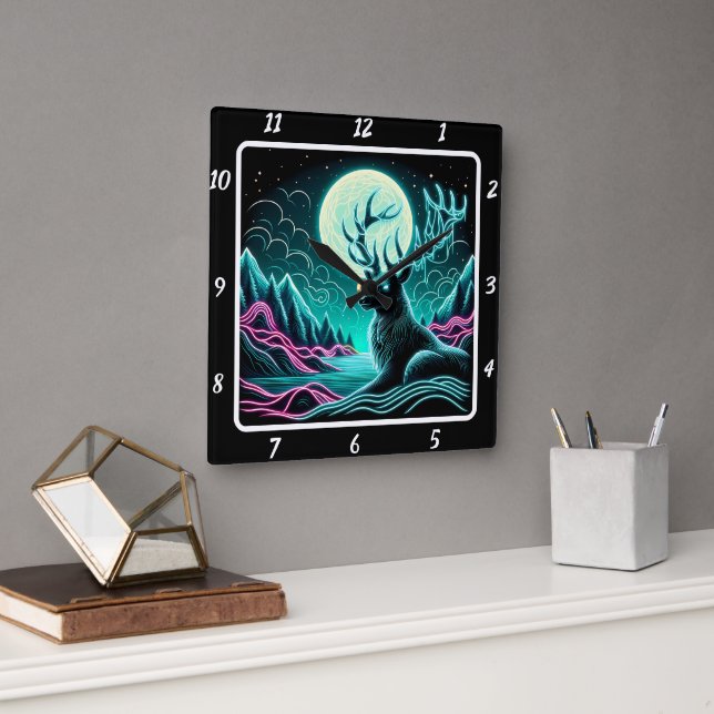 Mystic Wilderness Hjort Fyrkantig Klocka (Kontor)