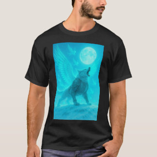Mystic Winged Wolf Howling at the Moon T Shirt