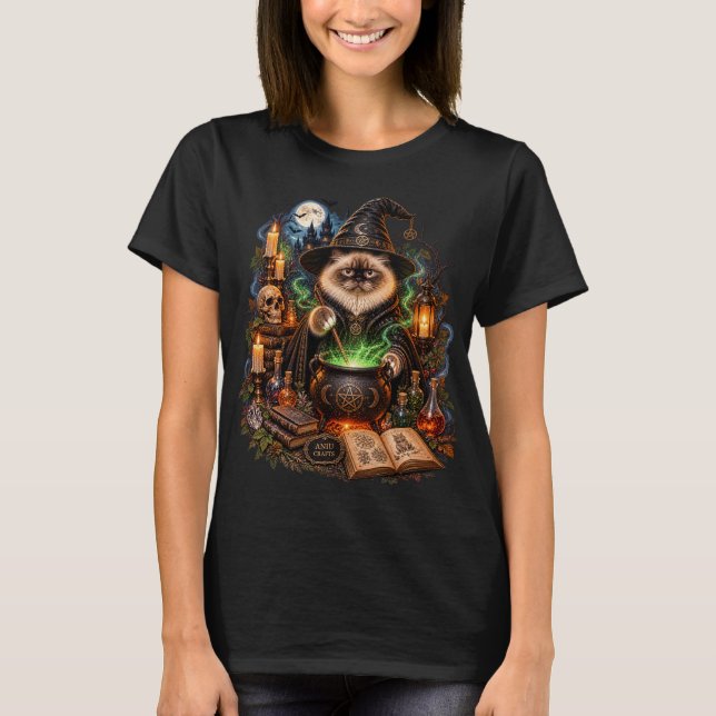 Mystic Wizard Cat Alchemy Lab T Shirt (Framsida)