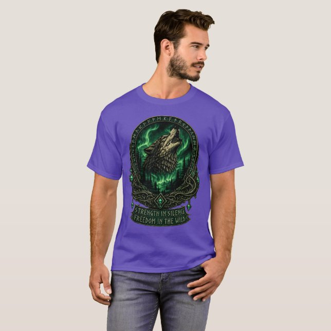 Mystic Wolf Norse Rune Celtic Fantasy Art T Shirt (Hel framsida)