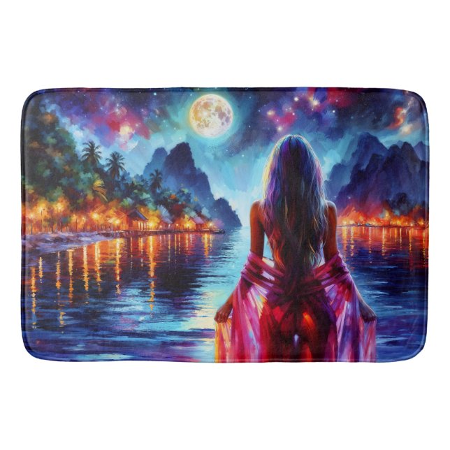 Mystic woman under full moon reflections art badrumsmatta (Framsidan)