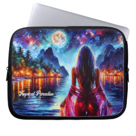 Mystic woman under full moon reflections art laptop fodral