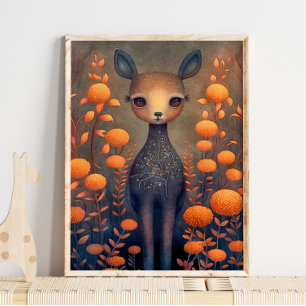 Mystic Woodland Fawn Hjort Utskrift av Hjort Poster