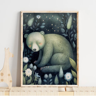 Mystic Woodland Sömnig Bear Skriva ut på skårväg Poster