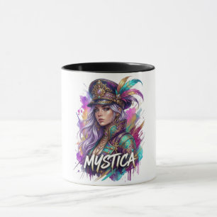 Mystica Fantasy Kvinna Konstmugg Färgrik Akvarel Mugg