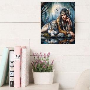 Mystical A Native American Women with Vargs 12 x 1 Canvastryck