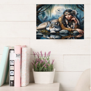 Mystical A Native American Women with Vargs 16 x 1 Canvastryck