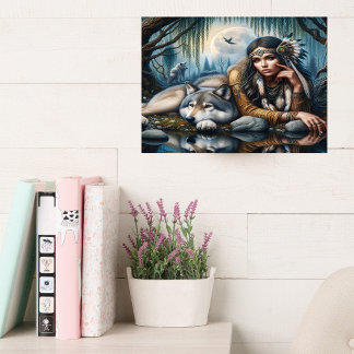 Mystical A Native American Women with Vargs 16 x 1 Canvastryck