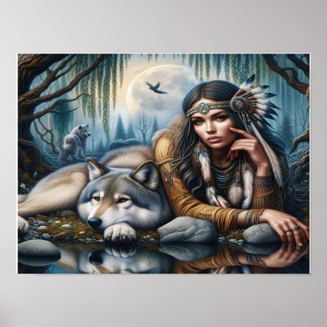 Mystical A Native American Women with Vargs 16 x 1 Poster (Framsidan)