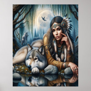 Mystical A Native American Women with Vargs 16 x 2 Poster