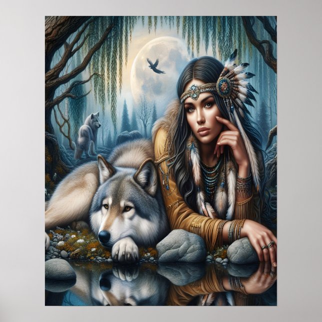 Mystical A Native American Women with Vargs 16 x 2 Poster (Framsidan)