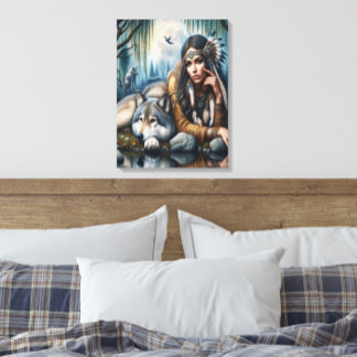 Mystical A Native American Women with Vargs 18 x 2 Canvastryck