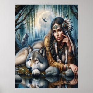 Mystical A Native American Women with Vargs 18 x 2 Poster