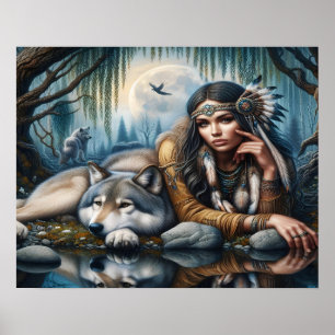 Mystical A Native American Women with Vargs 20 x 1 Poster