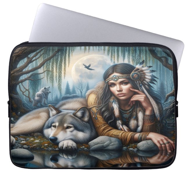 Mystical A Native American Women with Vargs Laptop Fodral (Framsidan)