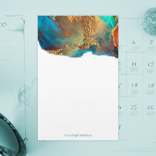 Mystical Abstrakt Teal Coral Guld Monogram Brevpapper