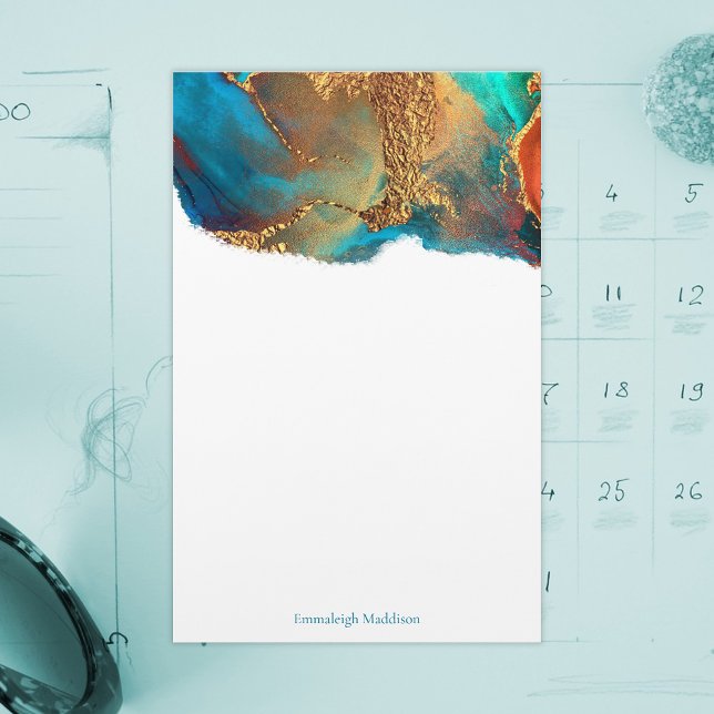 Mystical Abstrakt Teal Coral Guld Monogram Brevpapper (Skapare uppladdad)