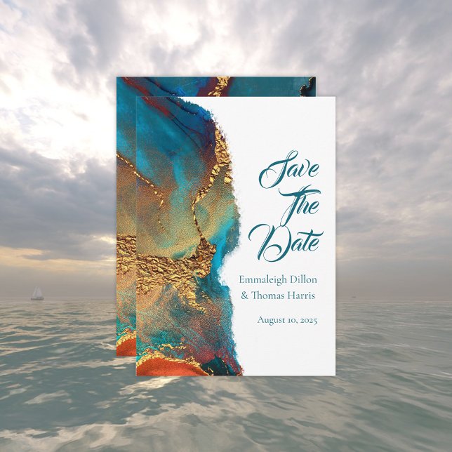 Mystical Abstrakt Teal Coral Guld Spara Datumet (Skapare uppladdad)