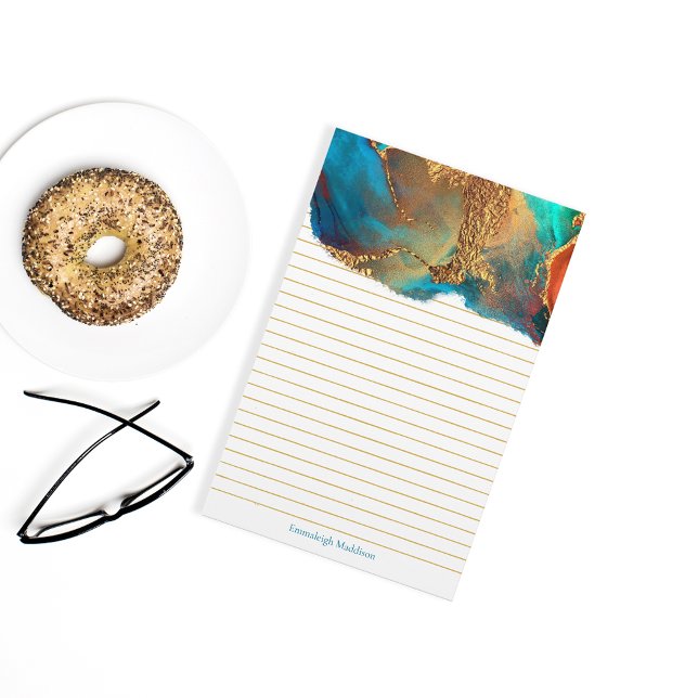 Mystical Abstrakt Teal Guld Monogram Lining Brevpapper (Skapare uppladdad)