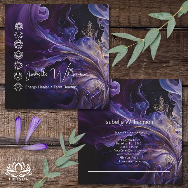 Mystical Amethyst Chakras Reiki Meditation Yoga Fyrkantigt Visitkort (Skapare uppladdad)