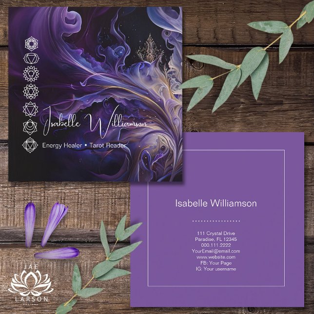 Mystical Amethyst Chakras Reiki Meditation Yoga Fyrkantigt Visitkort (Skapare uppladdad)