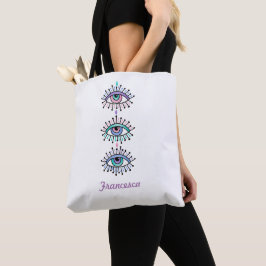 Mystical Andlig Ögon Design on White Tote Tygkasse