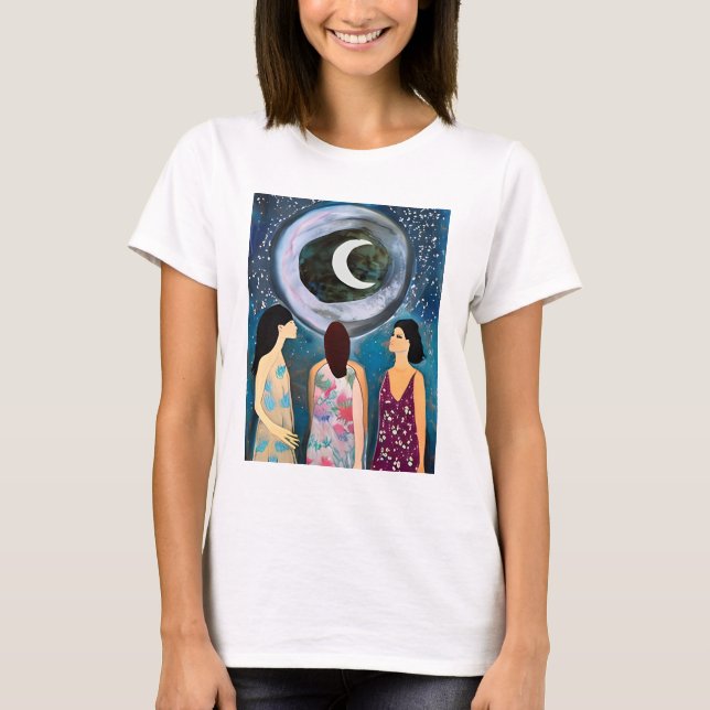 Mystical Art | Kvinnor som Tittar i Måne T Shirt (Framsida)