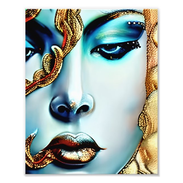 Mystical Beauty Golden Goddess Ai Art Fototryck (Framsidan)