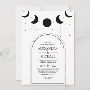 Mystical Black and white Celestial Stars Bröllop Inbjudningar