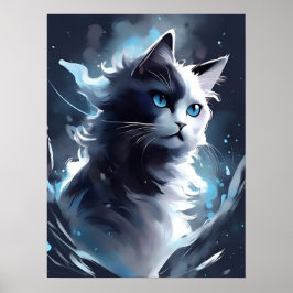 Mystical Black and White Kitten | Vattenfärgskal Poster