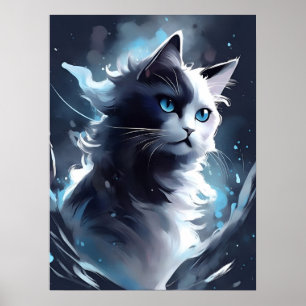 Mystical Black and White Kitten Vattenfärgskal Poster