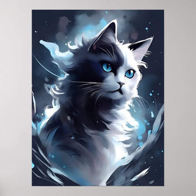 Mystical Black and White Kitten | Vattenfärgskal Poster (Framsidan)