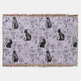 Mystical Black Cat and Butterfly Mönster | Witchy Filt