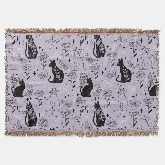 Mystical Black Cat and Butterfly Mönster | Witchy Filt (Framsidan)