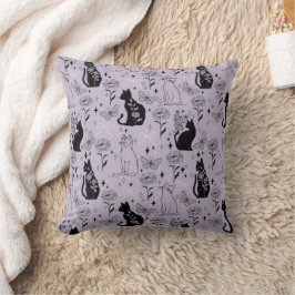 Mystical Black Cat and Butterfly Mönster | Witchy Kudde