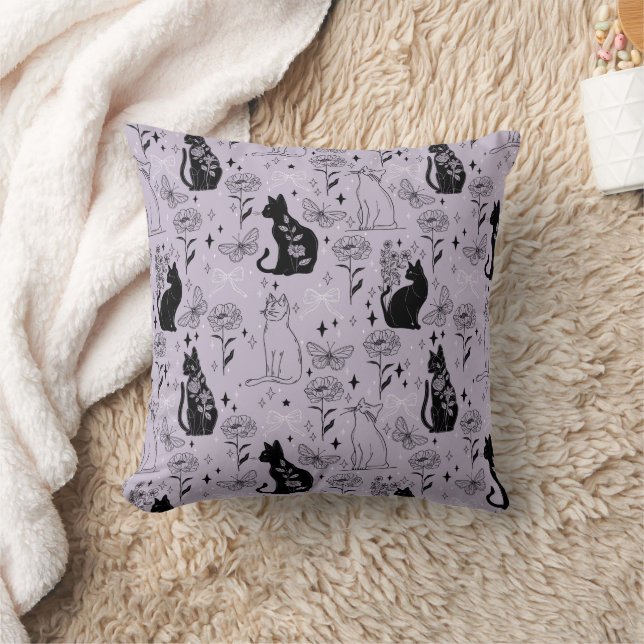 Mystical Black Cat and Butterfly Mönster | Witchy Kudde (Filt)