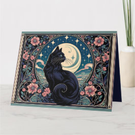 Mystical Black Cat Art nouveau Kort