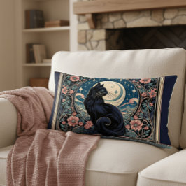 Mystical Black Cat Art nouveau Lumbarkudde