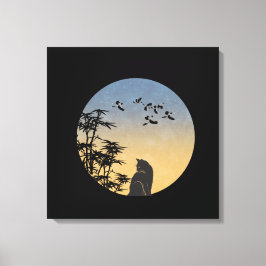 Mystical Black Cat & Bamboo - Japanese Art  Canvastryck