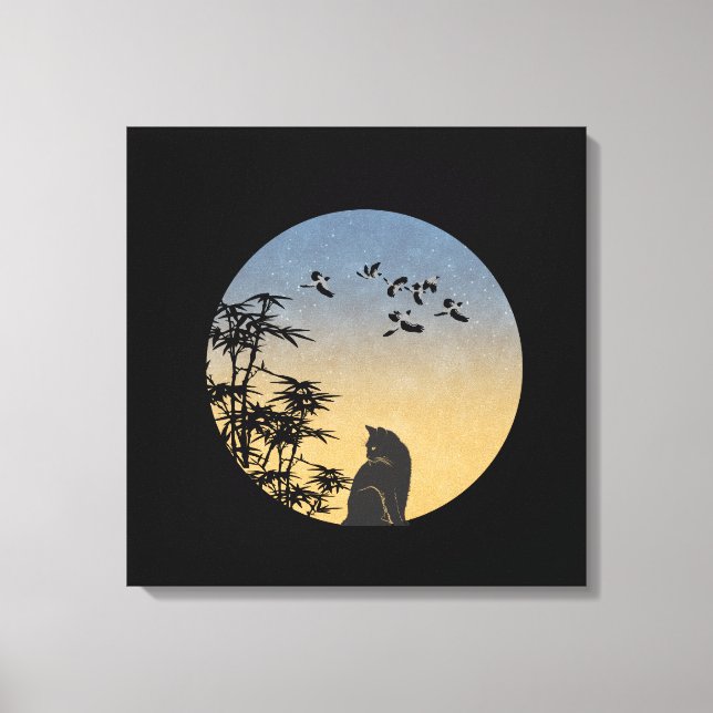 Mystical Black Cat & Bamboo - Japanese Art  Canvastryck (Framsida)