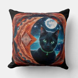 Mystical Black Cat Celestial Mandala Dekorativ kud Kudde