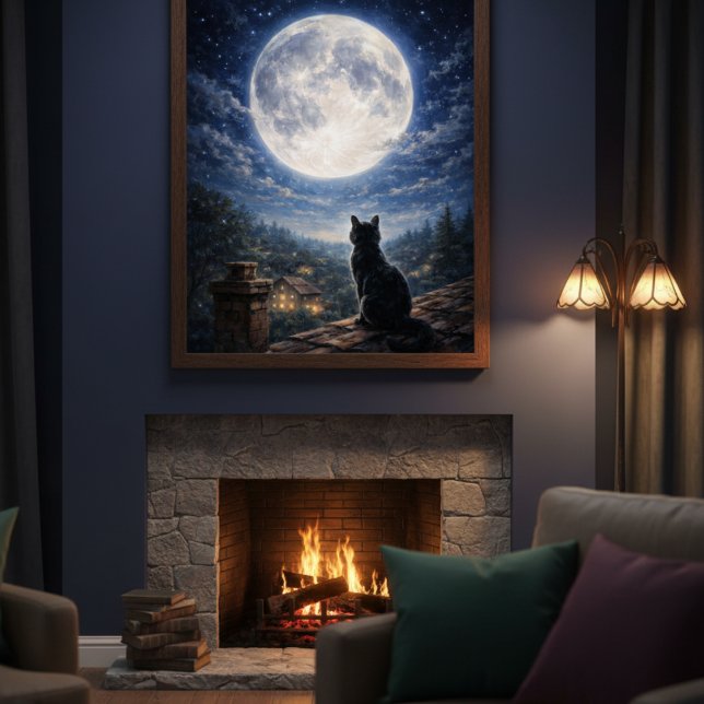 Mystical Black Cat Full Moon Night Sky Poster Art  (Skapare uppladdad)