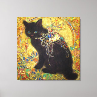 Mystical Black Cat in Golden Nihonga Canvastryck