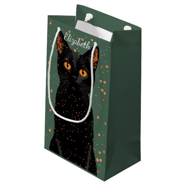 Mystical Black Cat med Orange Ögon och Glitter (Baksidan Vinklad)