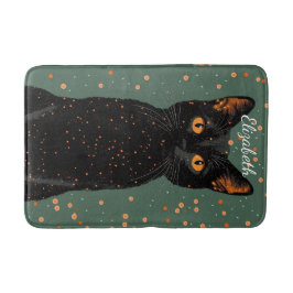 Mystical Black Cat med Orange Ögon och Glitter Badrumsmatta